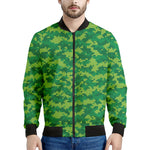 Green Digital Camo Pattern Print Men's Bomber Jacket