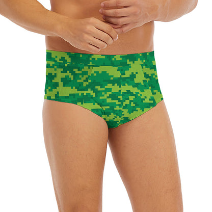 Green Digital Camo Pattern Print Men's Briefs