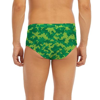 Green Digital Camo Pattern Print Men's Briefs