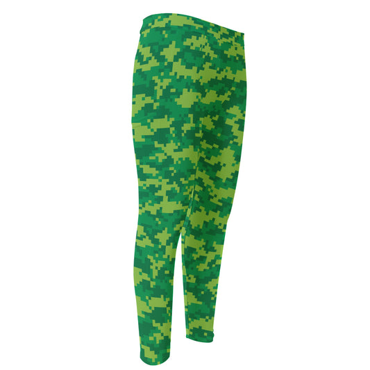 Green Digital Camo Pattern Print Men's Compression Pants