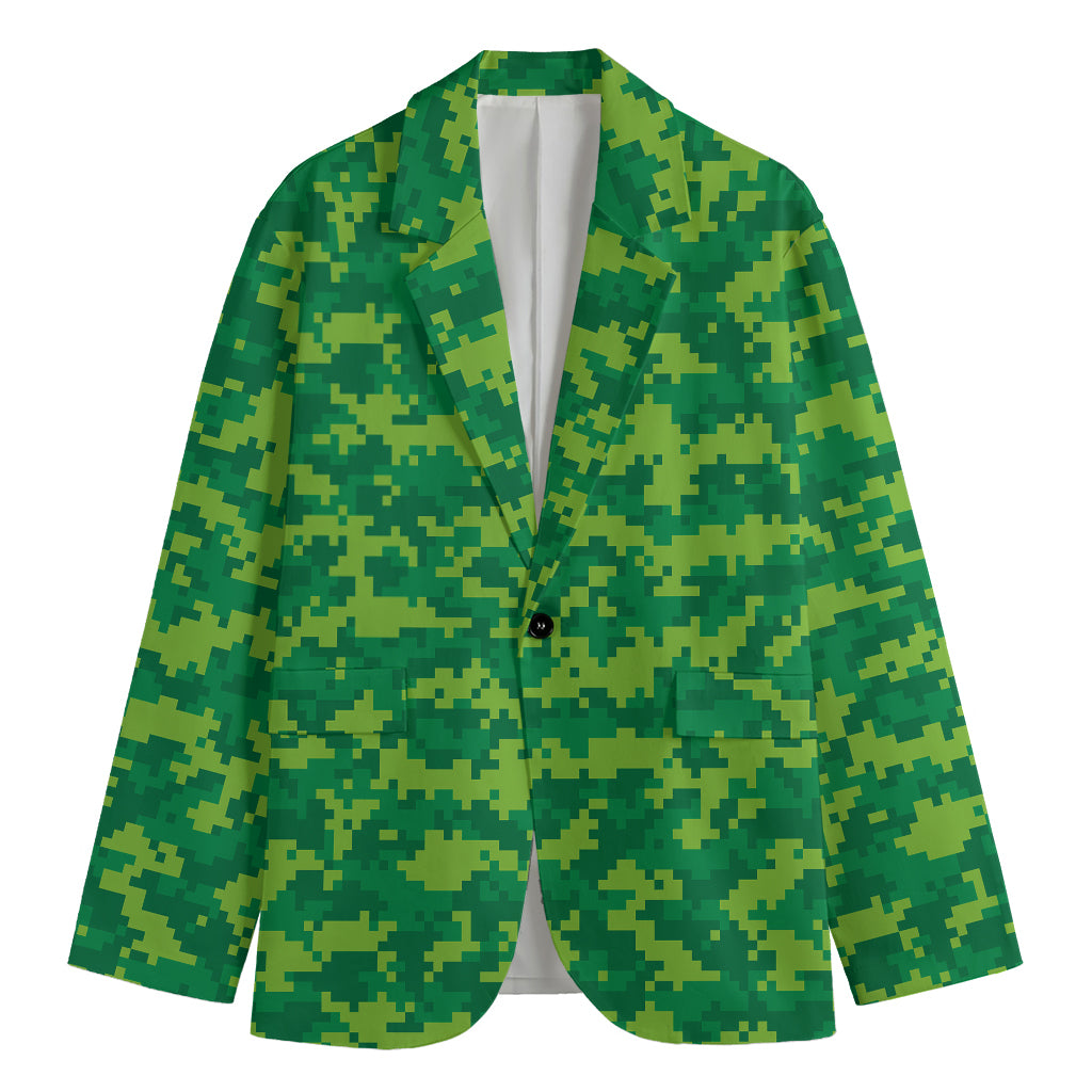 Green Digital Camo Pattern Print Men's Cotton Blazer