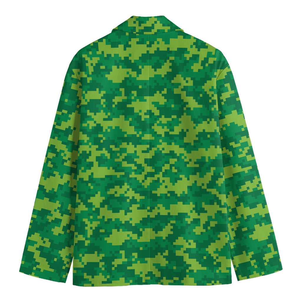 Green Digital Camo Pattern Print Men's Cotton Blazer