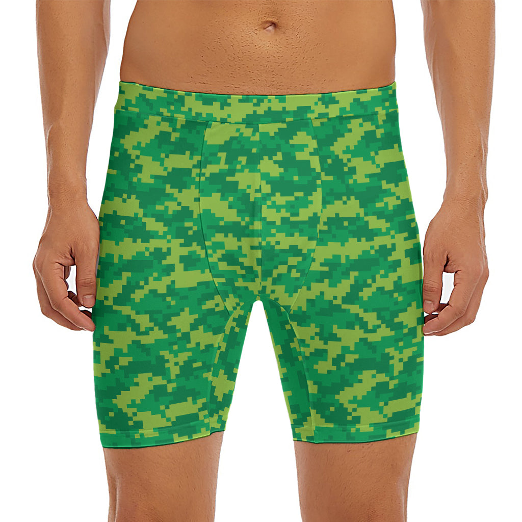 Green Digital Camo Pattern Print Men's Long Boxer Briefs