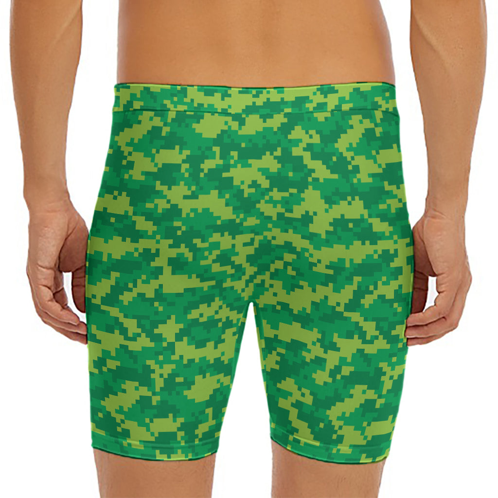 Green Digital Camo Pattern Print Men's Long Boxer Briefs