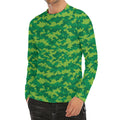 Green Digital Camo Pattern Print Men's Long Sleeve Rash Guard