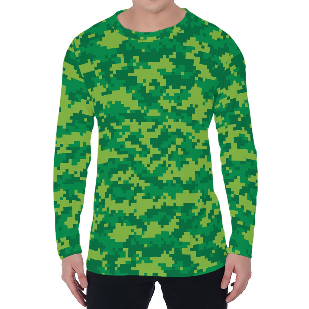 Green Digital Camo Pattern Print Men's Long Sleeve T-Shirt