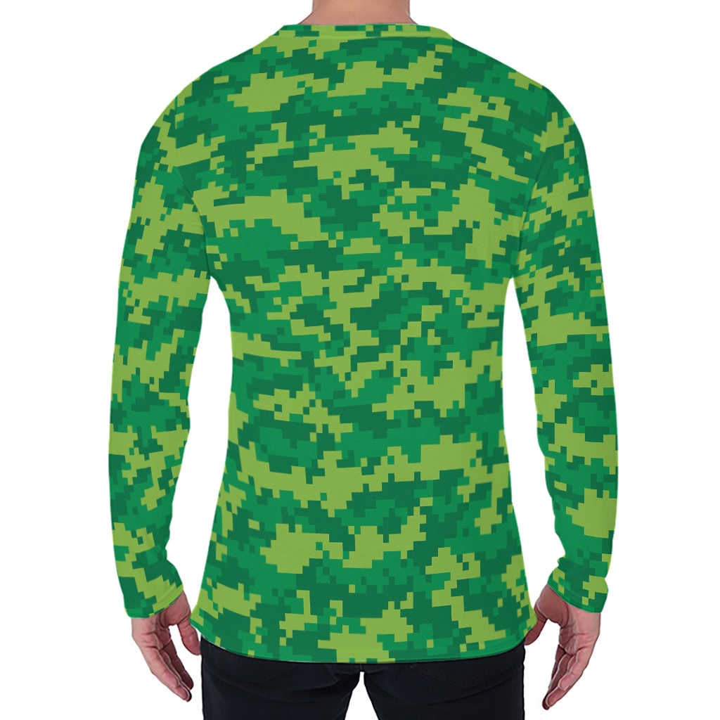 Green Digital Camo Pattern Print Men's Long Sleeve T-Shirt