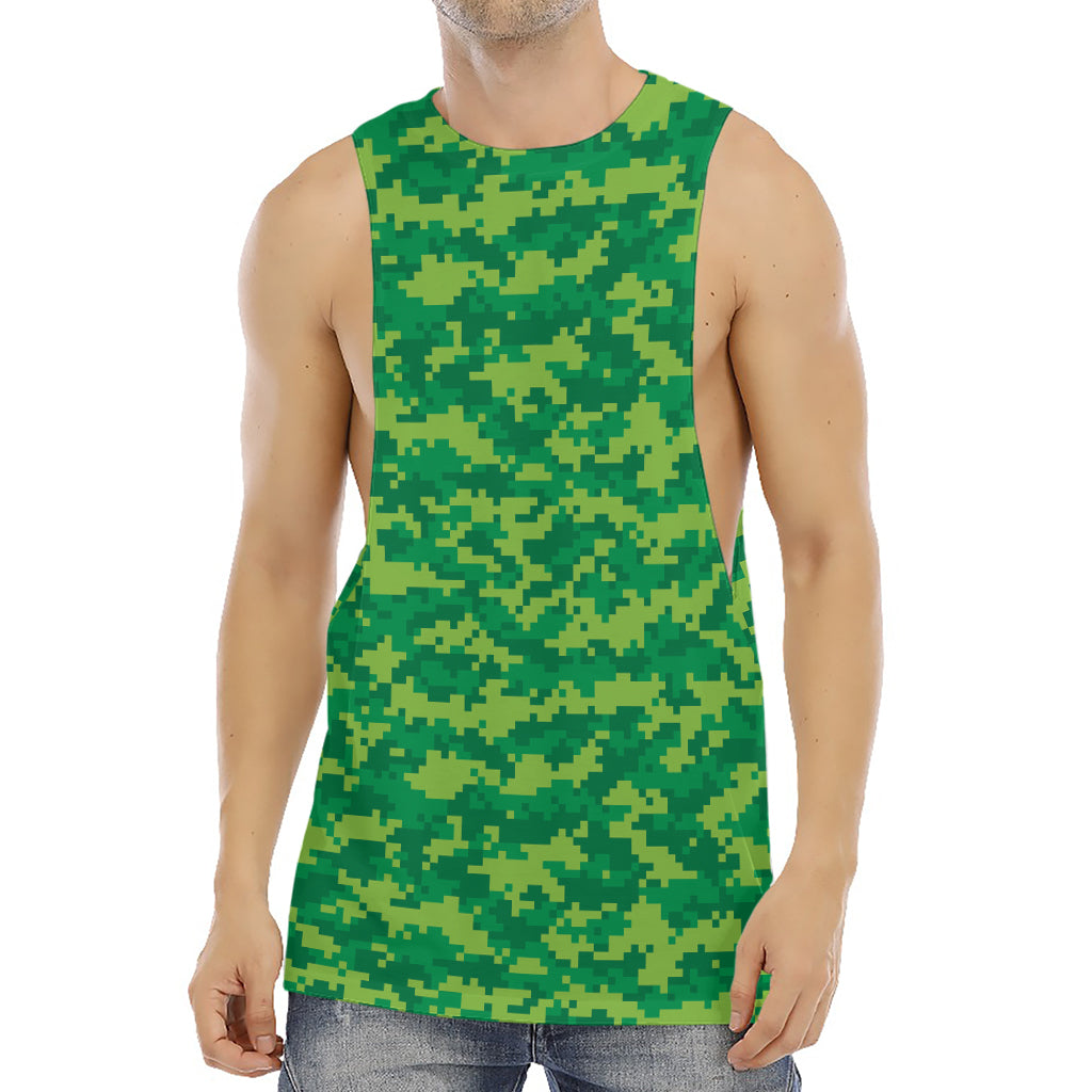 Green Digital Camo Pattern Print Men's Muscle Tank Top
