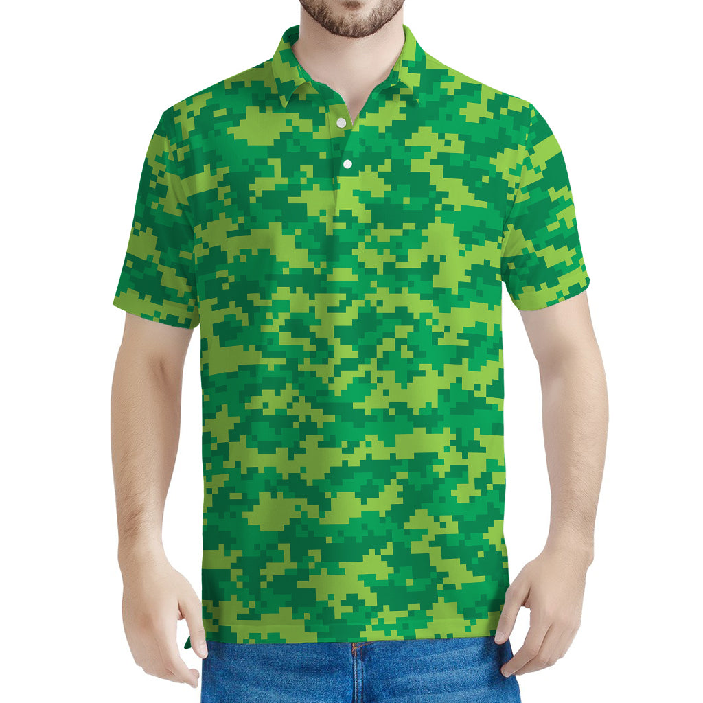 Green Digital Camo Pattern Print Men's Polo Shirt