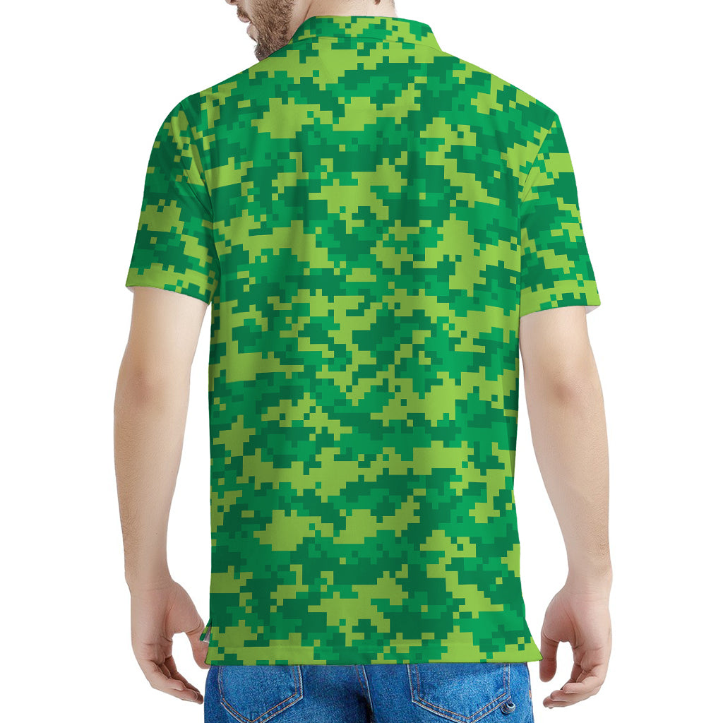 Green Digital Camo Pattern Print Men's Polo Shirt