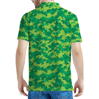 Green Digital Camo Pattern Print Men's Polo Shirt
