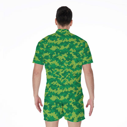 Green Digital Camo Pattern Print Men's Rompers