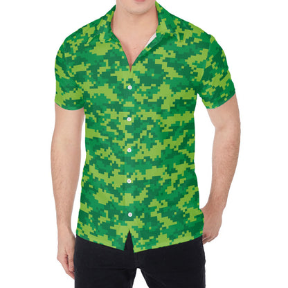 Green Digital Camo Pattern Print Men's Shirt