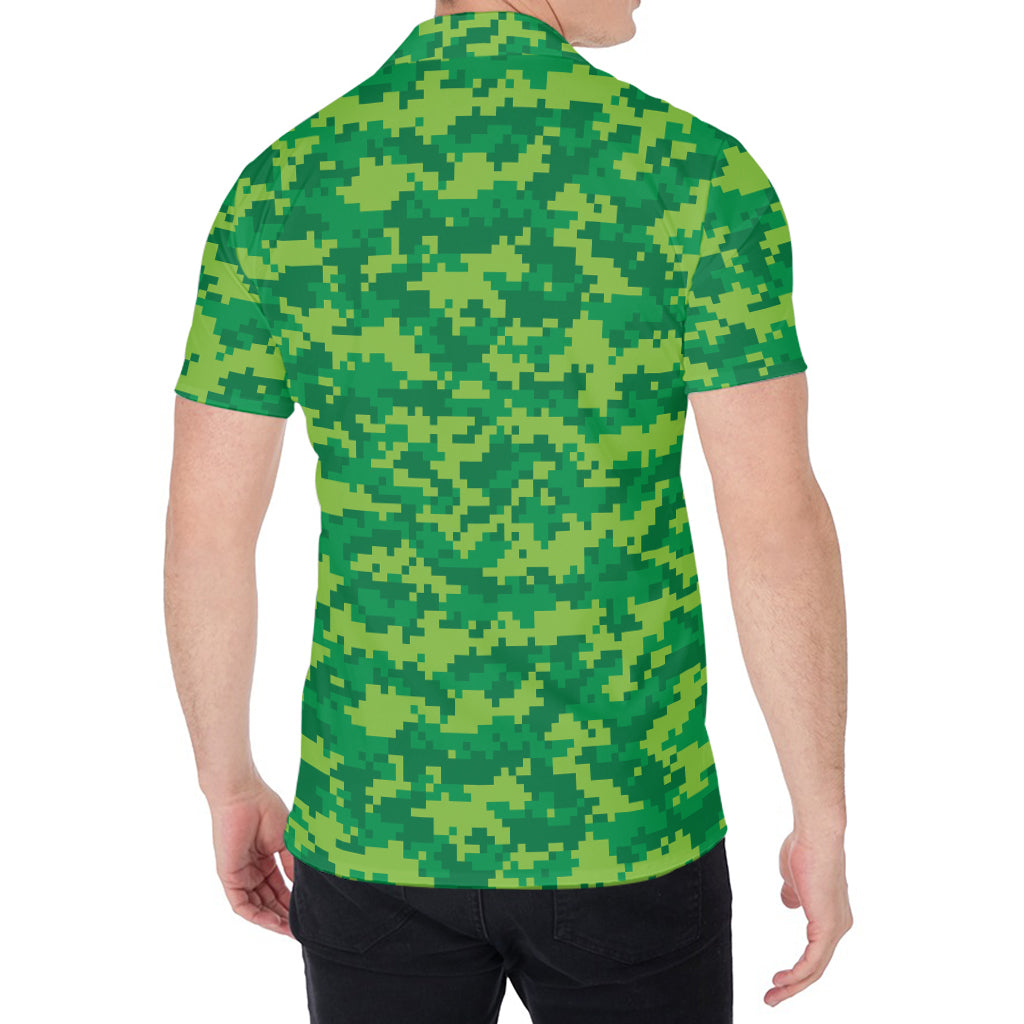 Green Digital Camo Pattern Print Men's Shirt