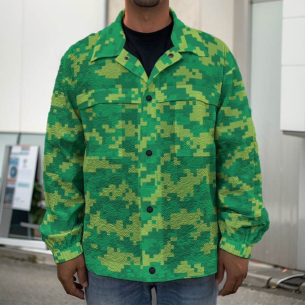 Green Digital Camo Pattern Print Men's Shirt Jacket