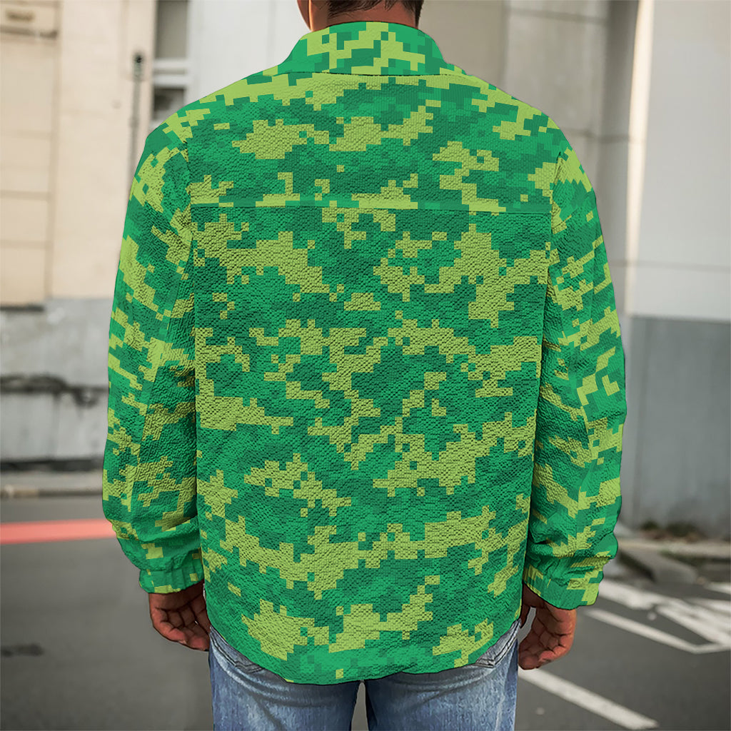 Green Digital Camo Pattern Print Men's Shirt Jacket