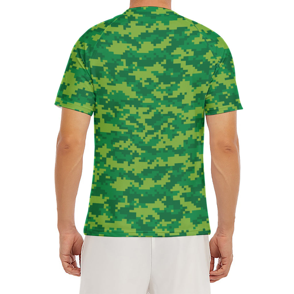 Green Digital Camo Pattern Print Men's Short Sleeve Rash Guard