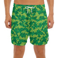 Green Digital Camo Pattern Print Men's Split Running Shorts