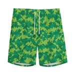 Green Digital Camo Pattern Print Men's Sports Shorts
