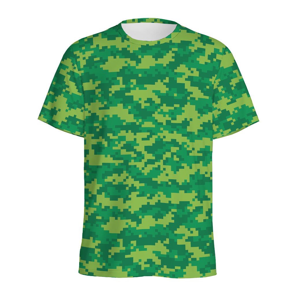 Green Digital Camo Pattern Print Men's Sports T-Shirt