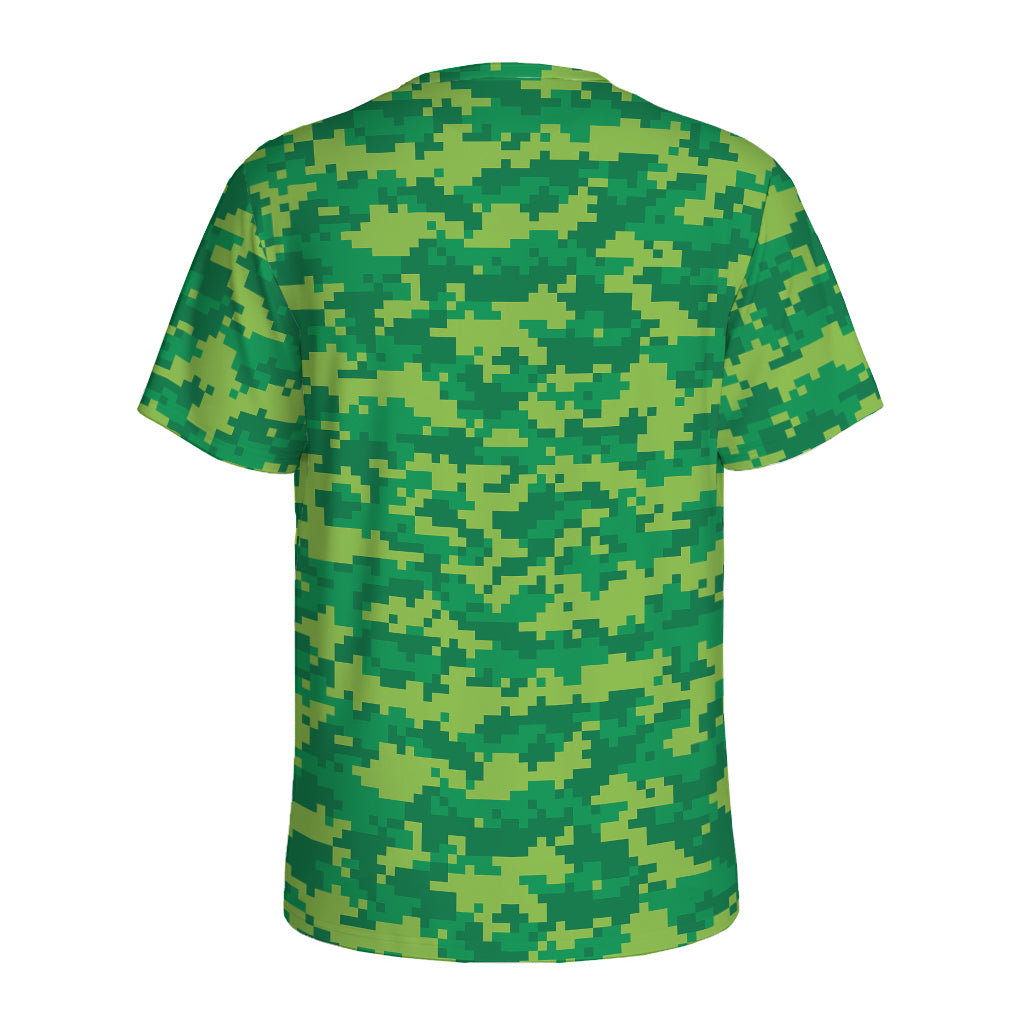 Green Digital Camo Pattern Print Men's Sports T-Shirt