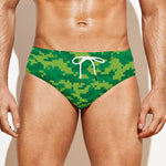Green Digital Camo Pattern Print Men's Swim Briefs