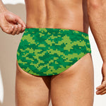 Green Digital Camo Pattern Print Men's Swim Briefs