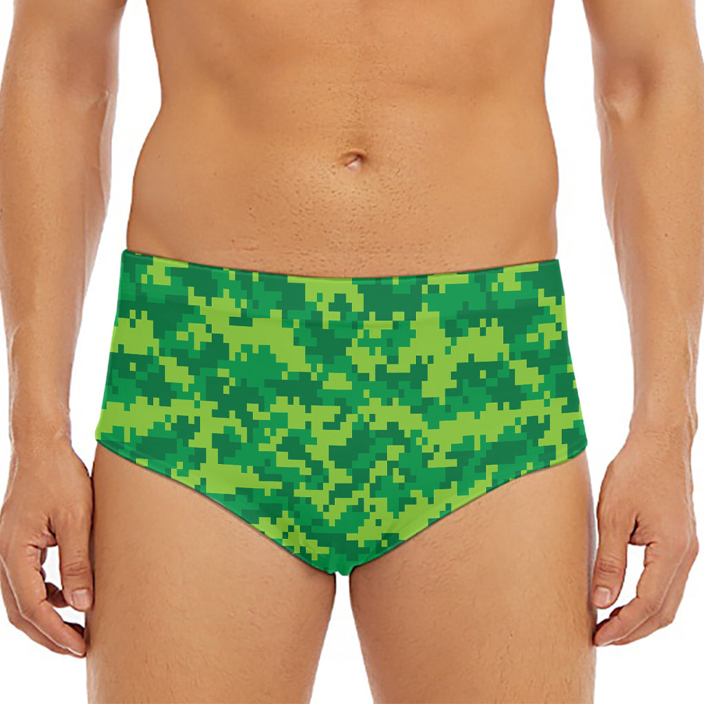 Green Digital Camo Pattern Print Men's Triangle Swim Briefs