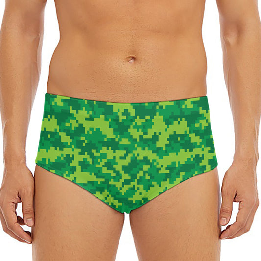 Green Digital Camo Pattern Print Men's Triangle Swim Briefs