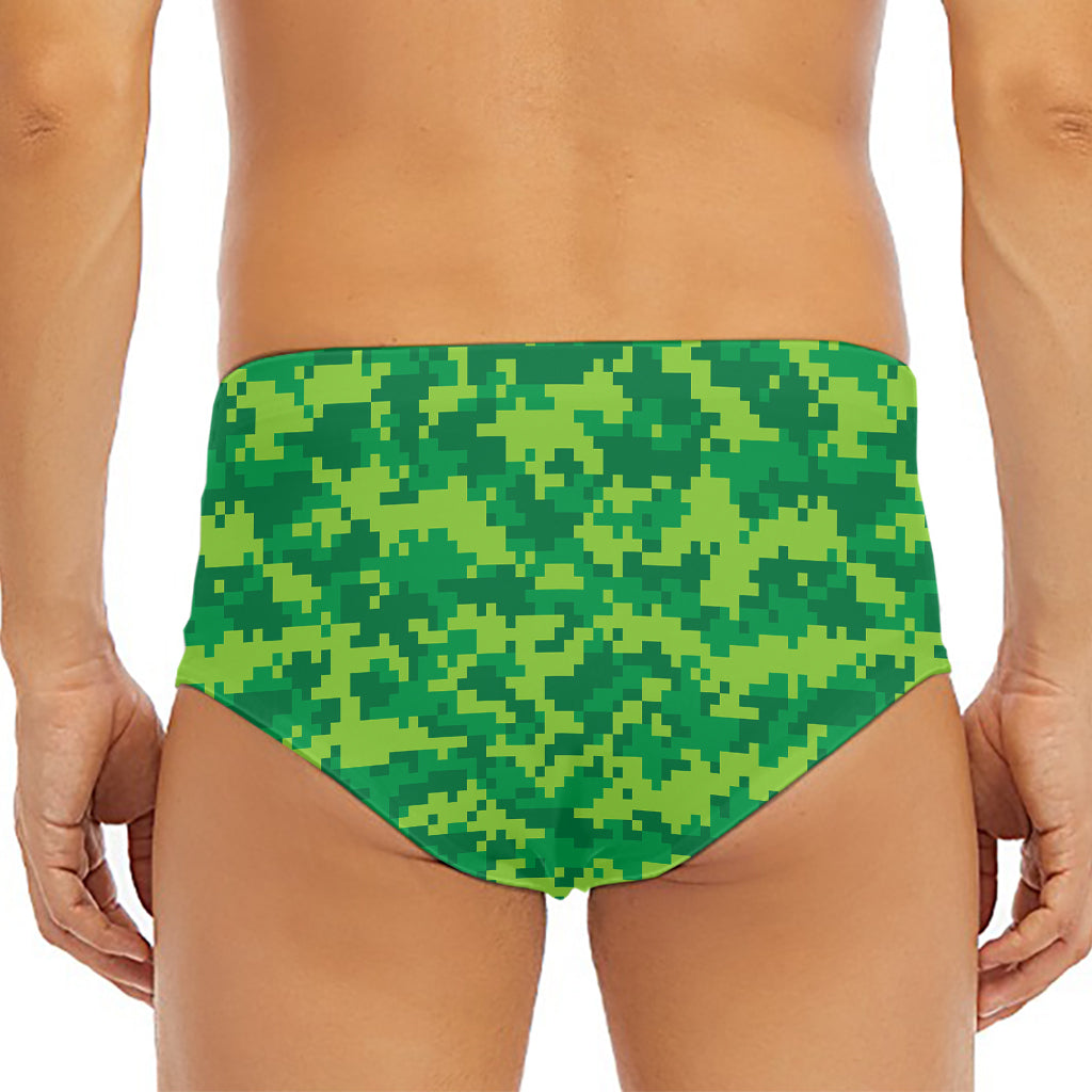 Green Digital Camo Pattern Print Men's Triangle Swim Briefs
