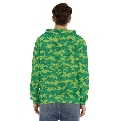 Green Digital Camo Pattern Print Men's Velvet Pullover Hoodie
