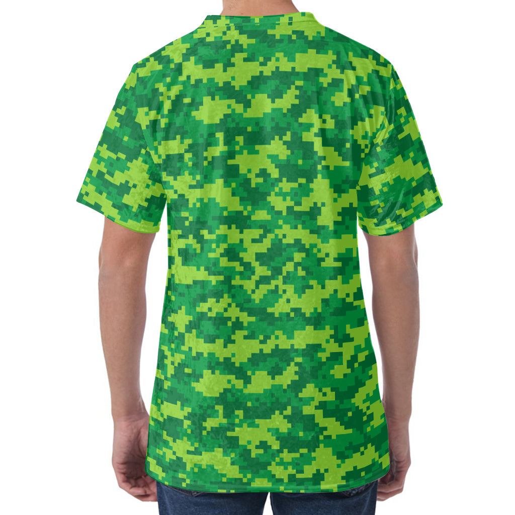 Green Digital Camo Pattern Print Men's Velvet T-Shirt