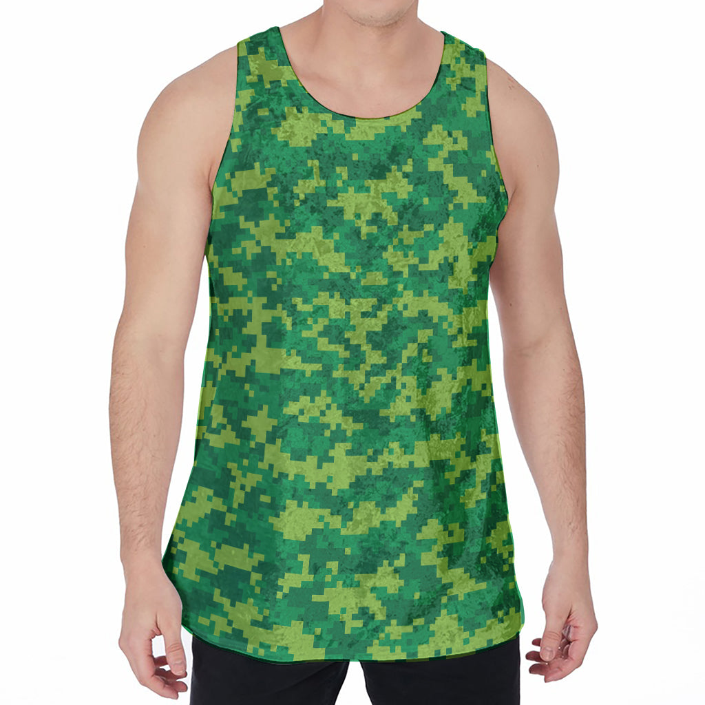 Green Digital Camo Pattern Print Men's Velvet Tank Top