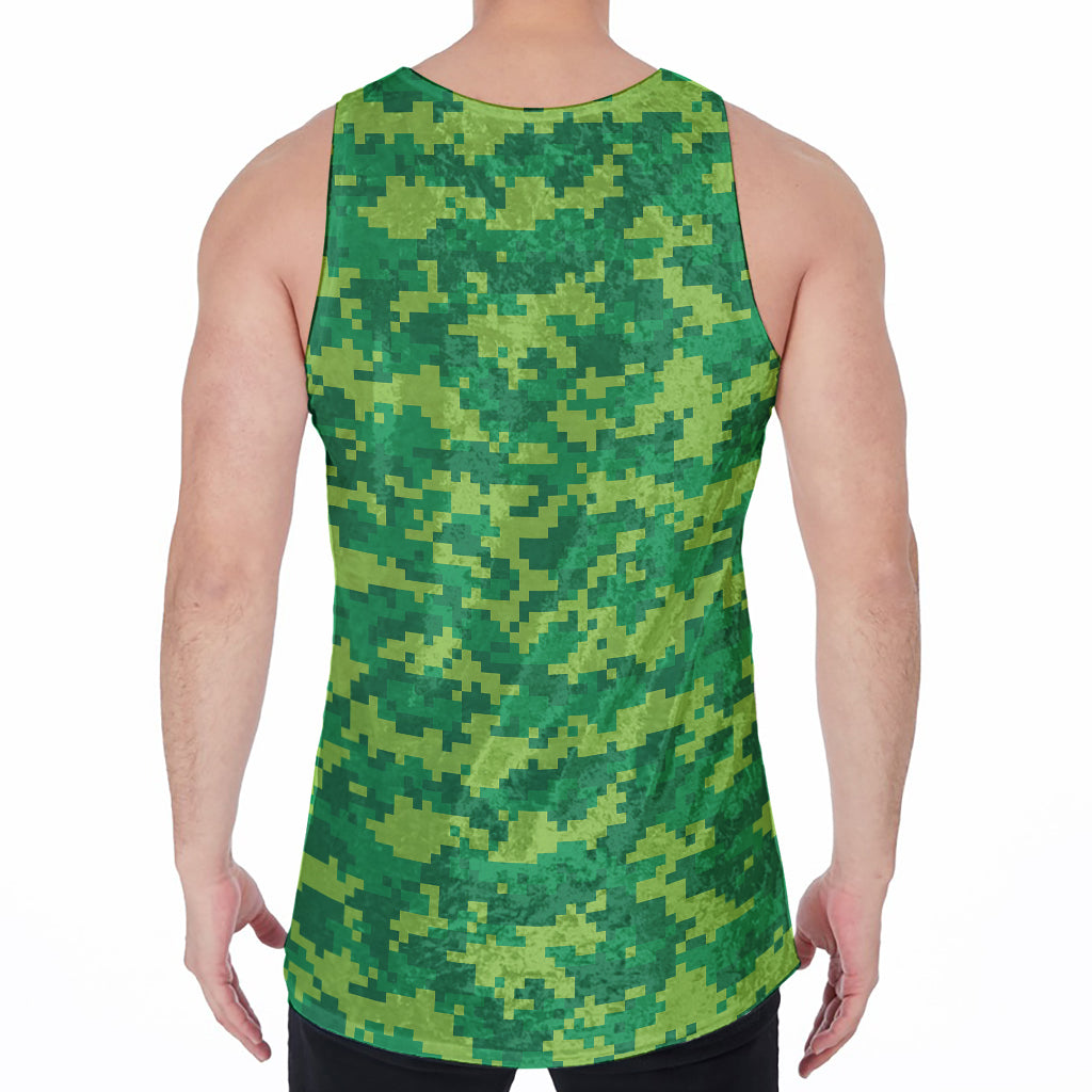 Green Digital Camo Pattern Print Men's Velvet Tank Top