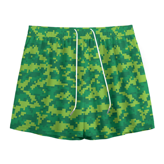 Green Digital Camo Pattern Print Mesh Shorts