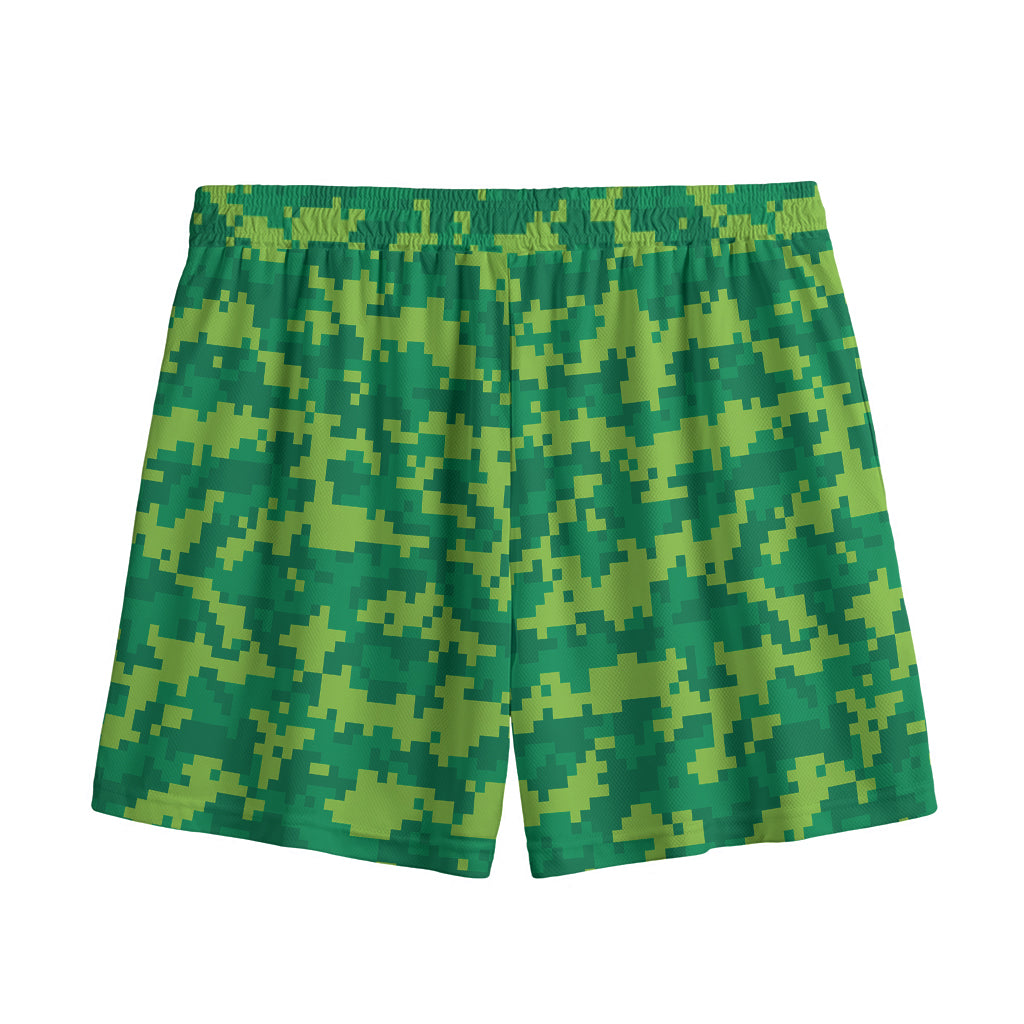 Green Digital Camo Pattern Print Mesh Shorts
