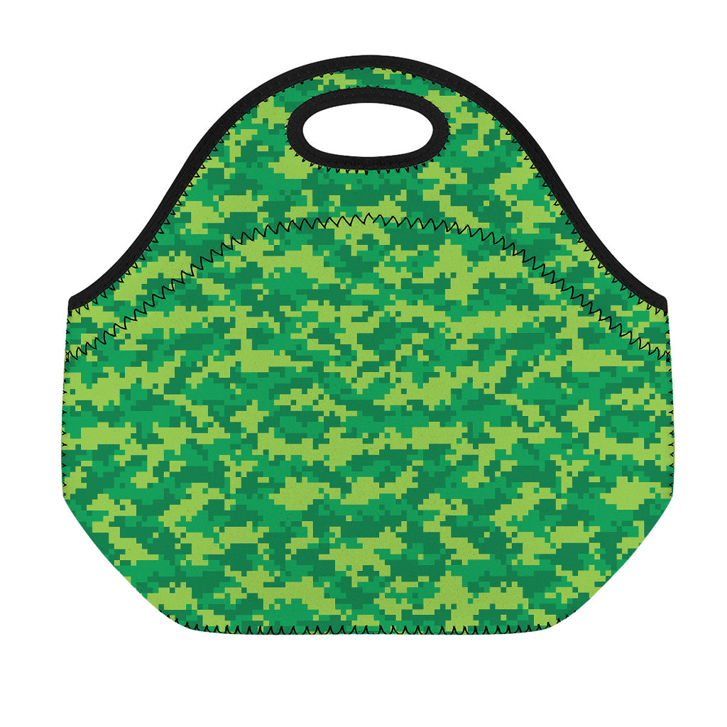 Green Digital Camo Pattern Print Neoprene Lunch Bag