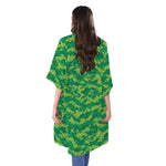 Green Digital Camo Pattern Print Open Front Beach Cover Up