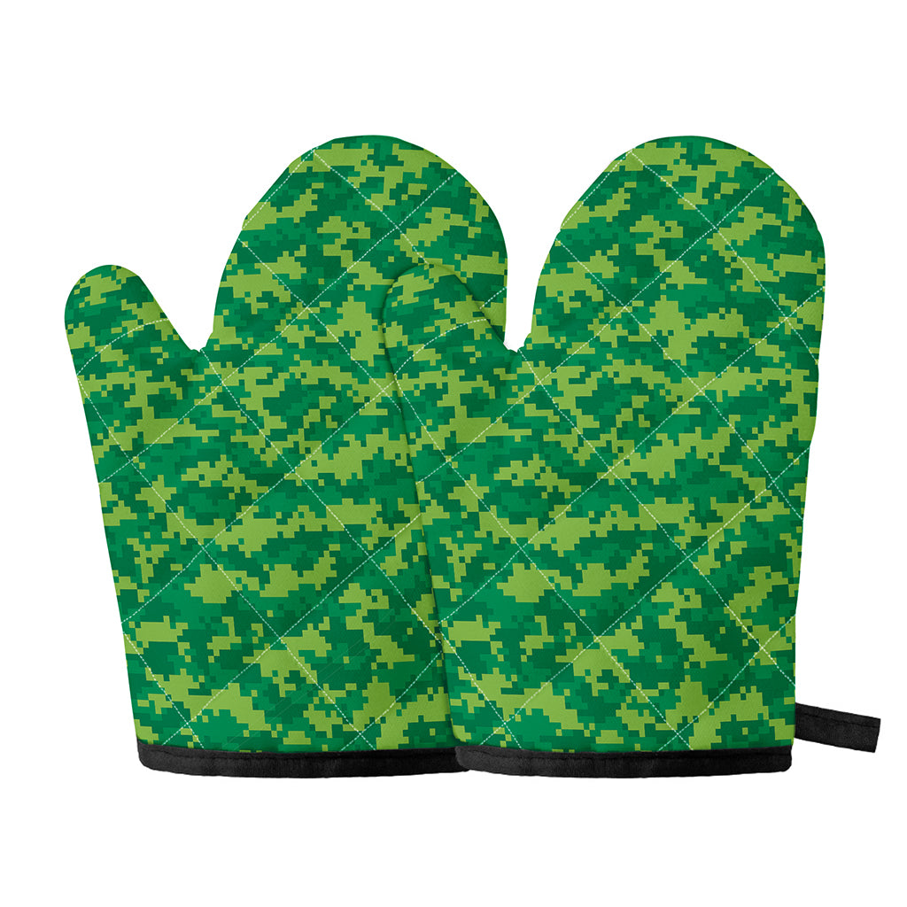 Green Digital Camo Pattern Print Oven Mitts