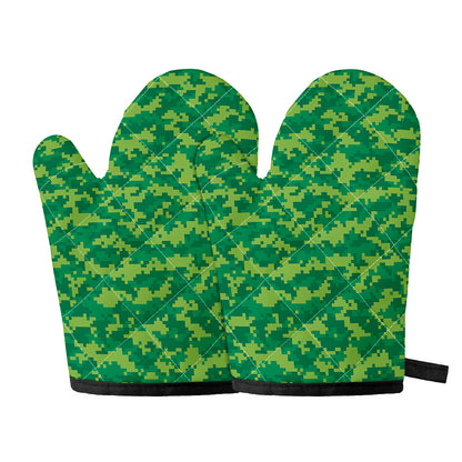 Green Digital Camo Pattern Print Oven Mitts