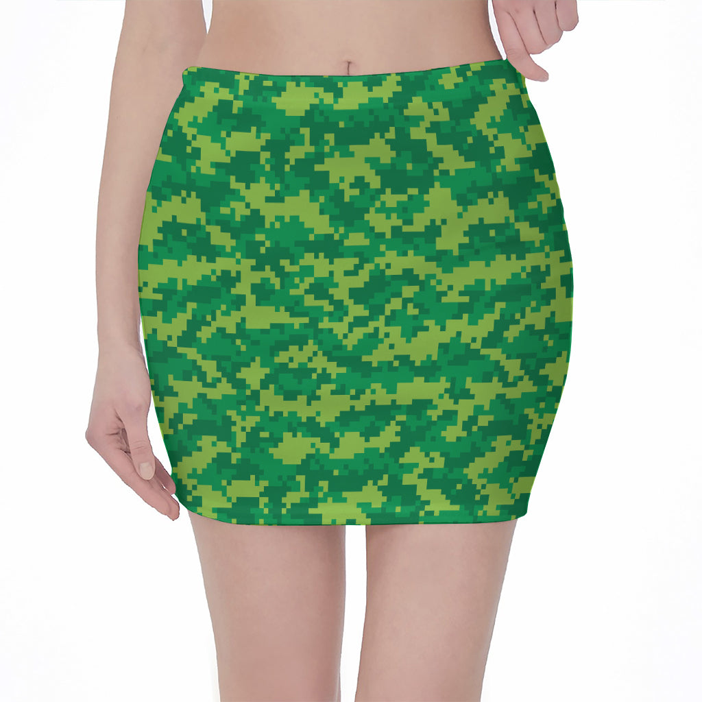 Green Digital Camo Pattern Print Pencil Mini Skirt