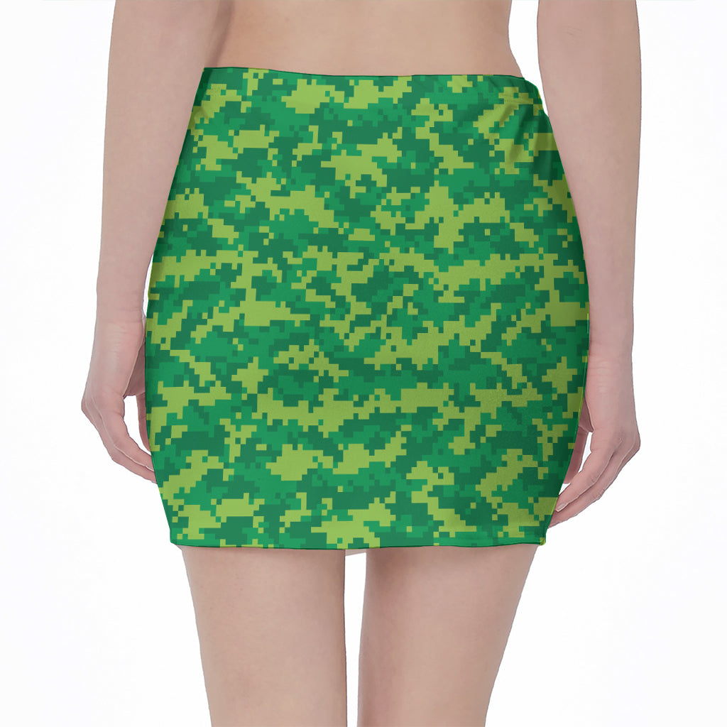 Green Digital Camo Pattern Print Pencil Mini Skirt