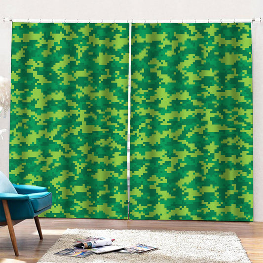 Green Digital Camo Pattern Print Pencil Pleat Curtains