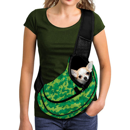 Green Digital Camo Pattern Print Pet Sling Carrier