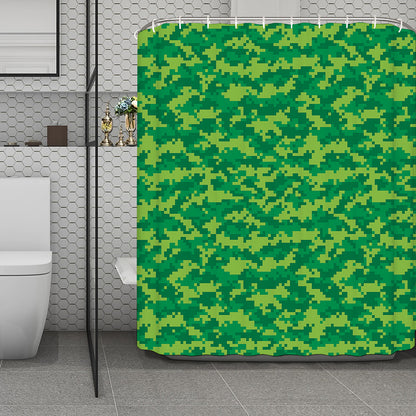 Green Digital Camo Pattern Print Polyester Shower Curtain