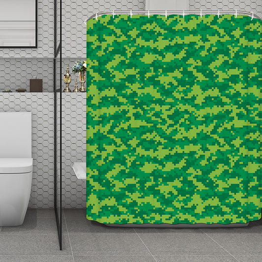 Green Digital Camo Pattern Print Polyester Shower Curtain