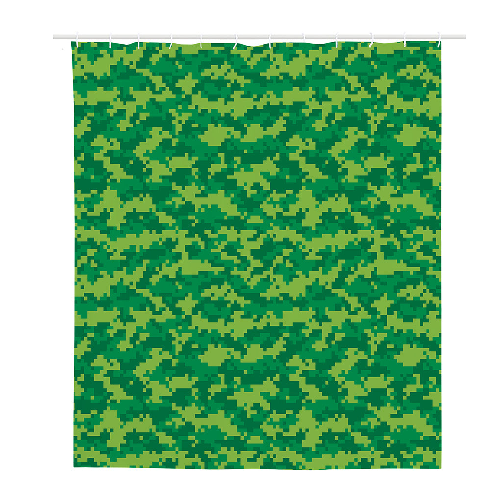 Green Digital Camo Pattern Print Polyester Shower Curtain