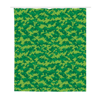 Green Digital Camo Pattern Print Polyester Shower Curtain