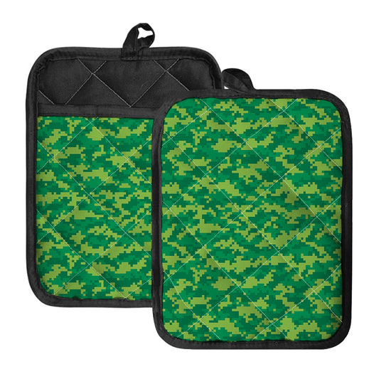 Green Digital Camo Pattern Print Pot Holders With Pocket