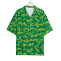 Green Digital Camo Pattern Print Rayon Hawaiian Shirt